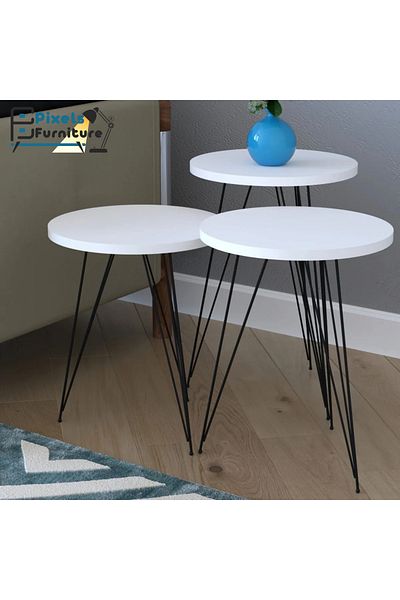 PixelsFurniture Pixel Furniture 3 Piece Turkish Table Set with Metal Bases in Round Design