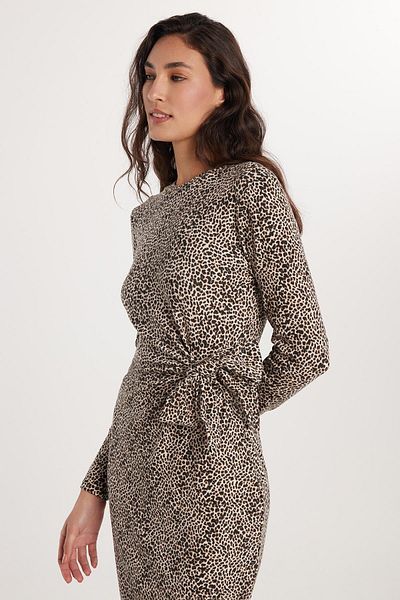 Tudors Rochie de damă, cu mânecă lungă, cu mânecă lungă, cu decolteu, cu imprimeu leopard