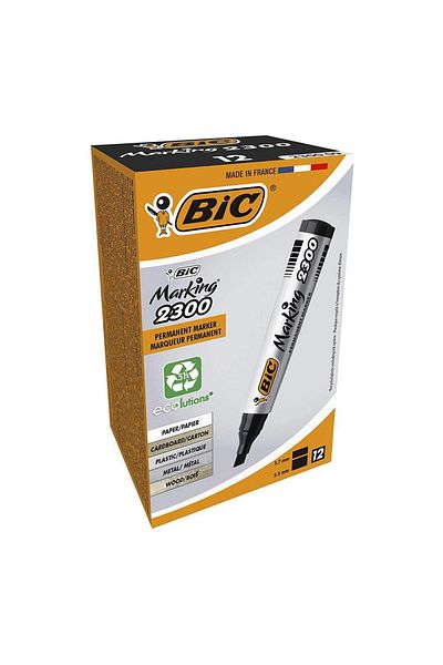 Bic 2300 Permanent Marker Pen Cut Tip 12 Pieces - Black