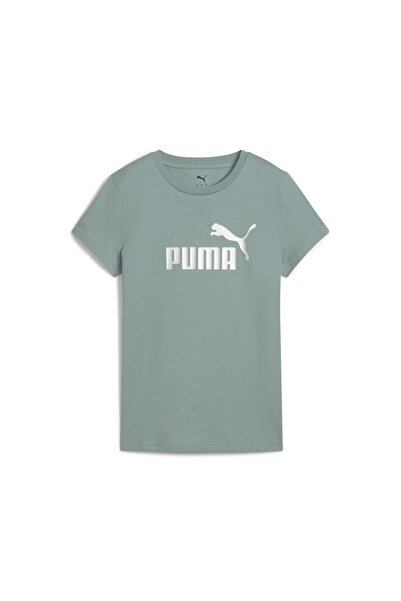 Puma Metallic No 1 Logo Women's Green Round Neck T-Shirt