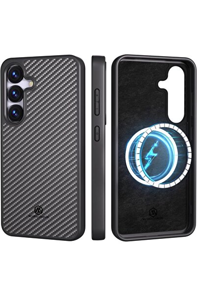 MONOCARBON جراب من ألياف الكربون الحقيقية لهاتف Galaxy S25 Plus [متوافق مع Ma...