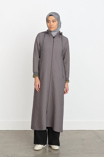 Nihan Thin Quilted Ribbed Overcoat Gray