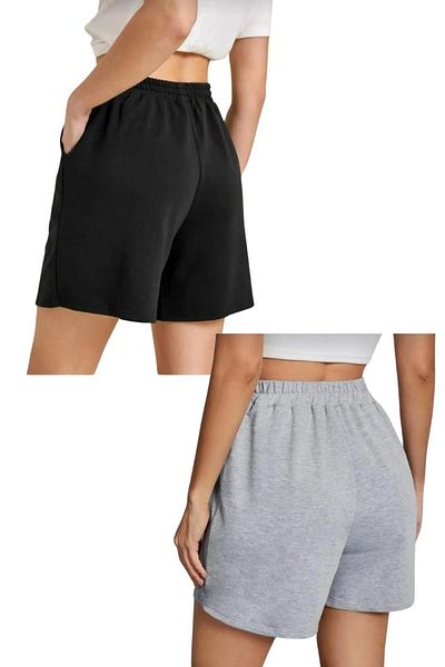 NO 601 Women's 2-Piece Classic Rabbit Printed Combed Cotton Shorts Gray-Black