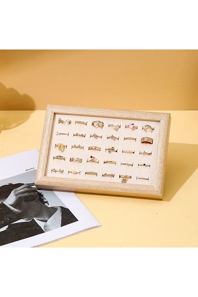 Choice Beige Fashion Ring Display Plate Ear Studs Bracelet Jewelry Storage Box Wood Organizing Box Ring Tra