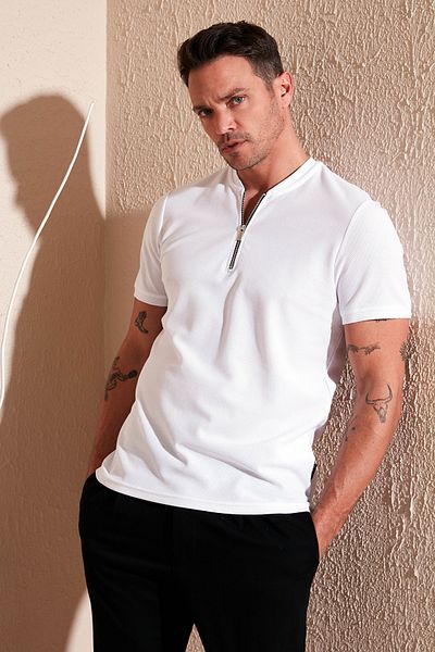 Buratti Tricou cu jumătate de fermoar, bumbac, cu croială normală, tricou bărbați 5902653