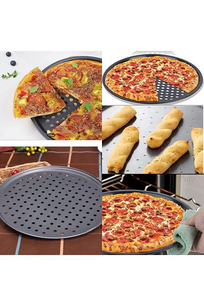 PUFO Tavă rotundă pentru cuptor, cu găuri, pentru coacerea pizzei, aluatului, servirea alimentelor, antiaderentă, 37 cm