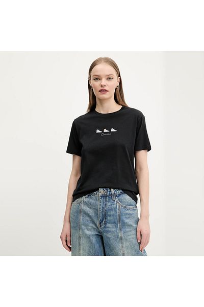 converse Tricou negru cu broderie pentru femei High Tops