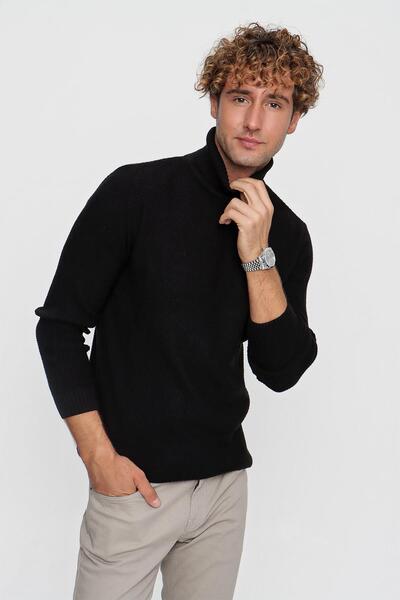 TENA MODA Ανδρική Μαύρη Πλήρης Κωδικοί Ψαράδικη Τζάκετ Waffle Πλεκτό Σακάκι