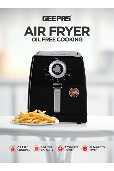 Geepas 8L Air Fryer Non-Stick Basket With 3D Air Flow System/Oil-Free Cooking...
