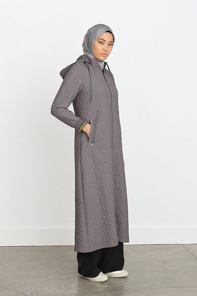 Nihan Thin Quilted Ribbed Overcoat Gray