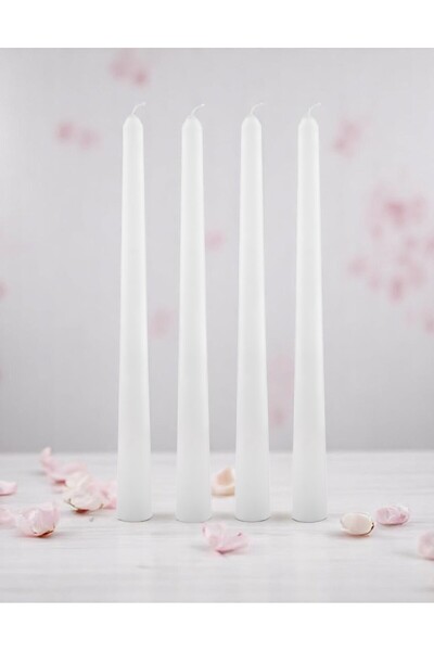 Mois Candle Beyaz Şamdan Mum Konik 4'lü Kokusuz