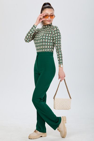 TOFİSA Straight Medium Women's Green Trousers - 24127