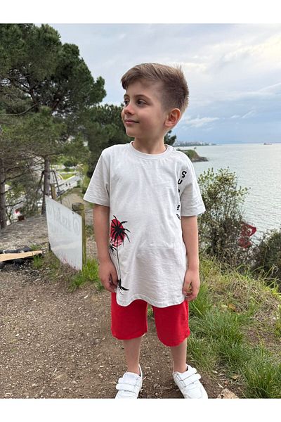 Pollito Boy's Palm Tree Printed T-Shirt Shorts Set of 2