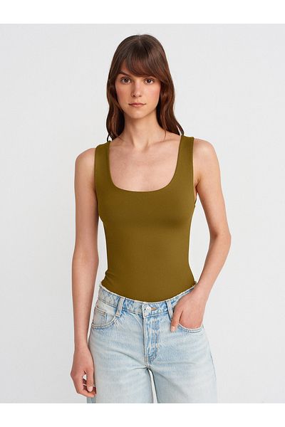 Dilvin 20977 Thick Strap Polyamide Undershirt-Dark Green