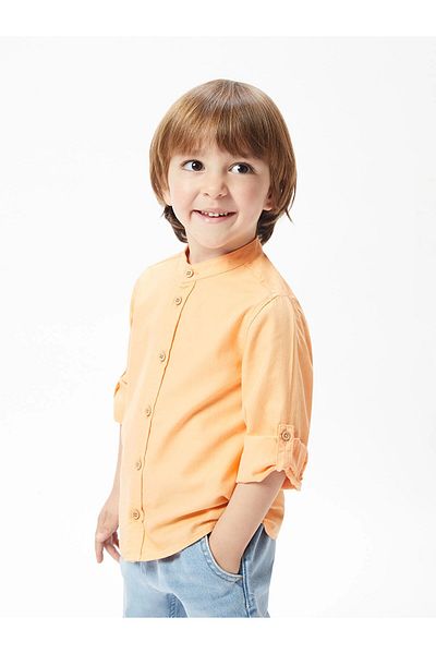 LC Waikiki Lcw Kids Orange Judge Collar Long Sleeve Basic Baby Boy Shirt