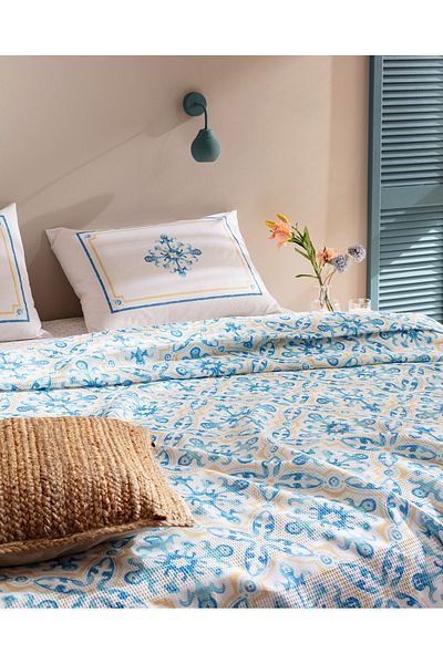 Madame Coco Set piqué Adorlee 100% bumbac cu imprimeu Karde - Albastru