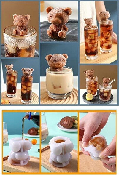 TUMU LIFE Silikon Ayı Şekilli Buz Kalıbı Buzluk 3 Boyutlu Kahve Kokteyl İçecek Sunum Buz Kalıbı