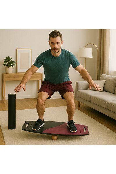 Wood Stone Art Black/Red Balance Board Balance Roller Board Dual Function Surf/Skateboard Training Board