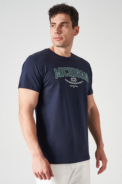 TENA Ανδρικό μπλουζάκι με στάμπα MICHIGAN Navy Blue Crew Neck