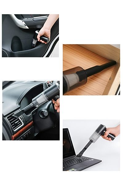 MACON Portable Mini 2-in-1 Wireless Vacuum Cleaner – Compact Cordless Cleaner for Home & Car, Black/White