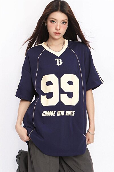 Karakedi Tricou unisex lacivert cu dungi albe 99 Charge Into Battle