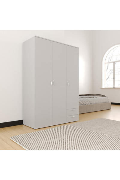 Furni24 Ahşap Gardırop 120cm, Gardırop, Çok Amaçlı Dolap, 3 Kapılı Dolap, Elb...