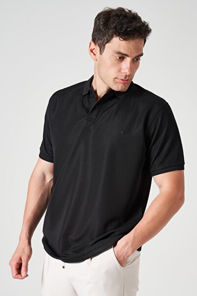 TENA Men's Black Footed Collar Ottoman Basic T-Shirt