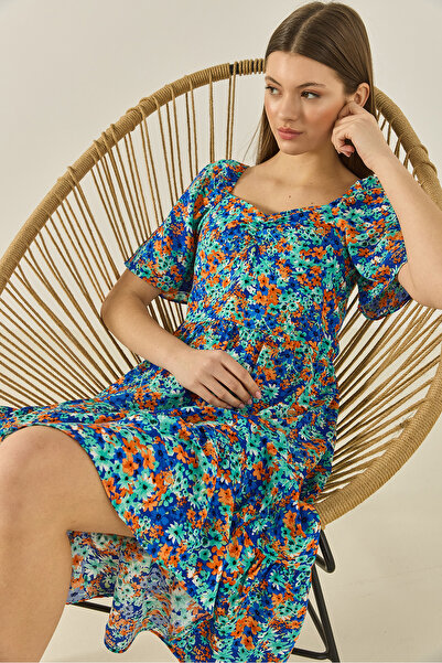 Bianco Lucci Γυναικείο καλοκαιρινό φόρεμα με μοτίβο Carmen με λεπτομέρεια 60284046