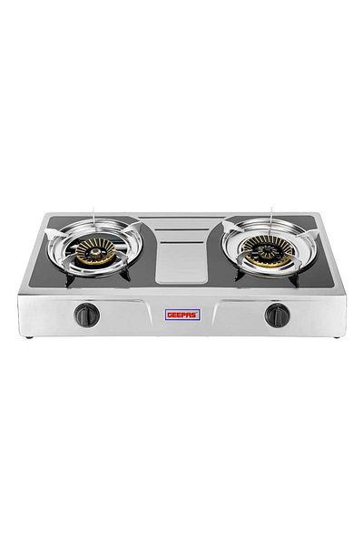 Geepas Two Burner Stainless Steel Gas Burner Stove Auto Ignition, Outdoor Grill, Camping Stoves GK6856 Silv