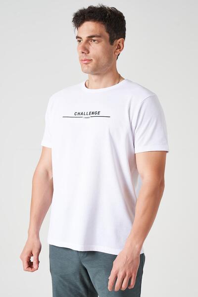 TENA Ανδρικό μπλουζάκι με γραπτό τύπωμα Challenge White Crew Neck Injection