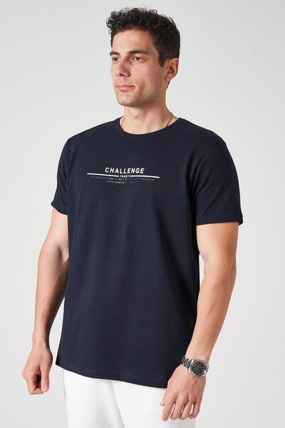 TENA Ανδρικό μπλουζάκι με γραπτό μπλουζάκι με στάμπα με λαιμόκοψη Navy Blue