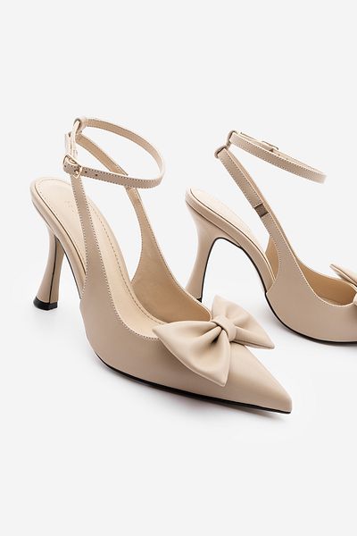 Marjin Laverta Beige Damen-Stiletto-Schuhe mit Schleifendetail und Knöchelriemen