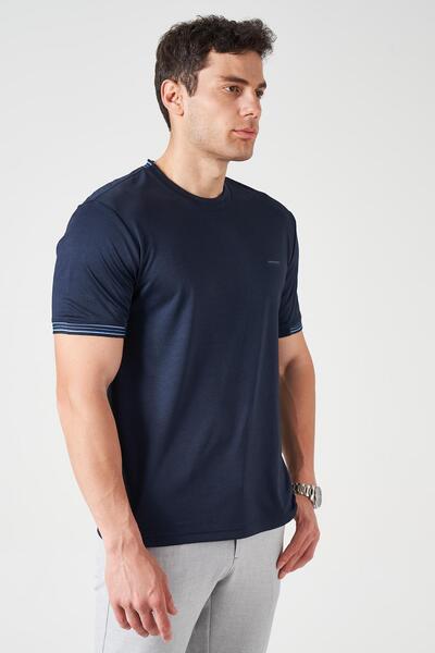 TENA Ανδρικό μπλουζάκι από ύφασμα Kagi με ριγέ γιακά με λαιμόκοψη Navy Blue