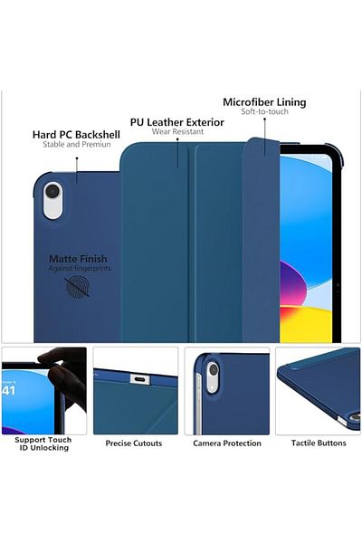 REDz Accessories Husă de protecție cu clapă pentru iPad Mini 6/7, model carte, pliabilă, albastru marin
