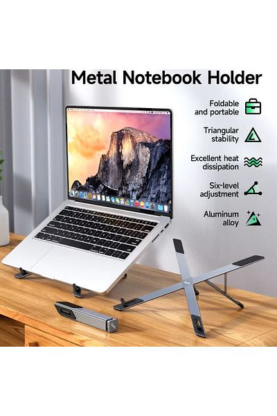 REDz Accessories Hoco HD9 Desk Stand, for Laptop or Tablet, Universal, Adjustable and Foldable, Gray