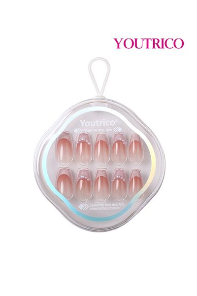 Youtrico 30 Semi-Handmade Press-on nails,French style, small pearls, gradient pink