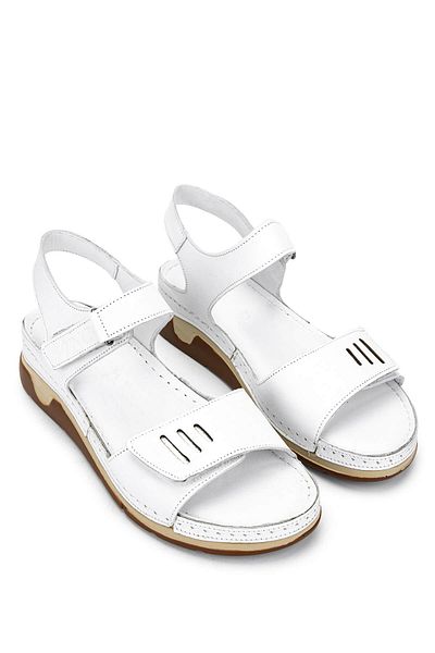 Tamer Tanca Women's Genuine Leather White Flat Sandals