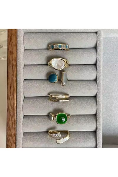 Choice Golden 6 Piece Set Irregular Open Rings Moonstone Heart Finger Rings For Women Girls Kpop Sweet Cool