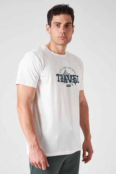 TENA Ανδρικό μπλουζάκι με στάμπα Ecru Crew Neck TRAVEL