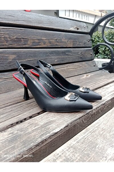 gumushoe Women's Genuine Leather Goblet Heel Open Back Buckle Stiletto 2430