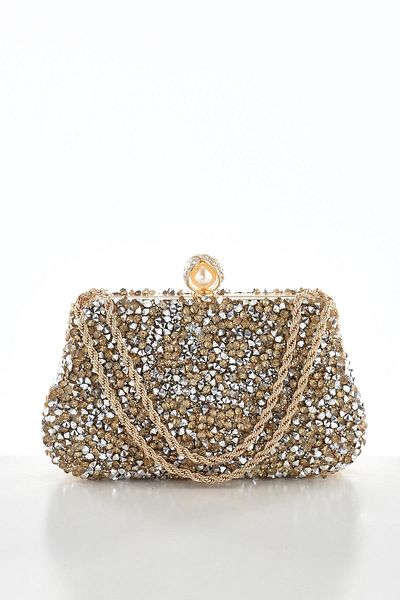EXPLOSION Crystal Stone Short Chain Strap Lockable Evening Dress Bag.