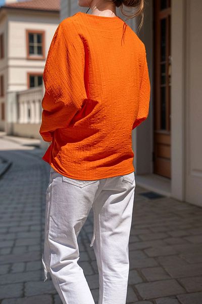bacc Women's Orange Self-Textured Bat Sleeve Folded Loose Blouse Bcbsk-25700-3549