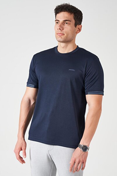 TENA Ανδρικό μπλουζάκι από ύφασμα Kagi με ριγέ γιακά με λαιμόκοψη Navy Blue