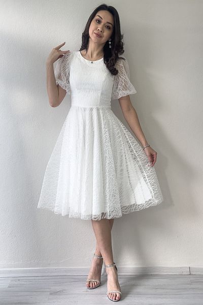 zks grup tekstil Γυναικείο μπαλόνι μανίκι Glitter Flared Midi βραδινό φόρεμα Water Green, Μαύρο, Λευκό, Indigo