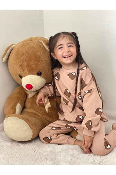 OEM Yeni sezon Unisex çocuk ayıcık baskılı Alt-Üst takım