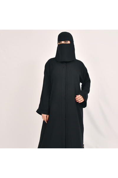 HAWRAA عباية سوداء سادة بكم واسع مغلقة بطقطق