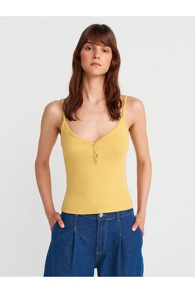 Dilvin 21008 Buttoned Strap Top-Mustard