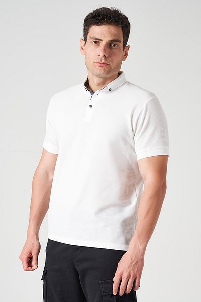 TENA Men's White Footed Collar Slit Polyviscon Waffle T-Shirt