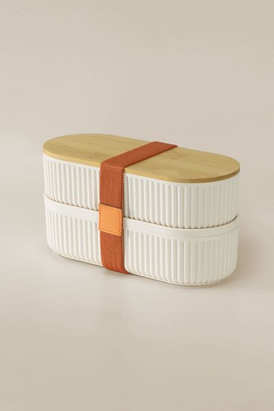 İronika Bamboo Lid 500ml Lunch Box 2Tiers Food Coaching Orange