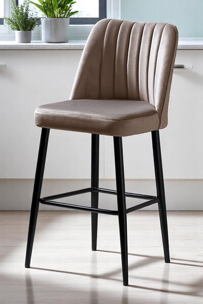 MYMASSA Ada Bar Sandalye - Babyface Kapuçino Kumaş - Metal Siyah Ayak - Mutfa...